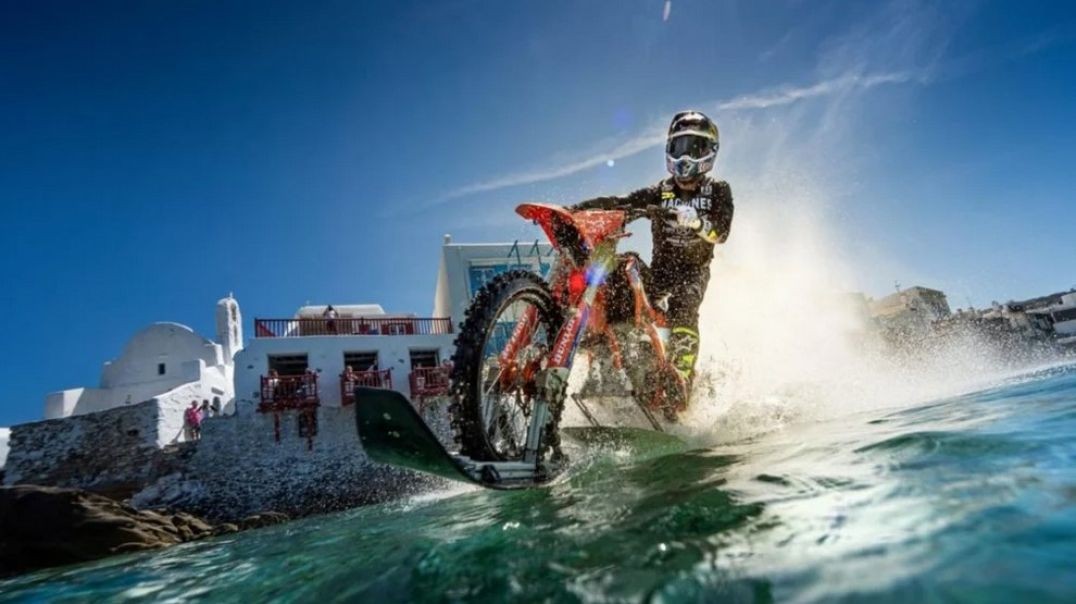 ⁣Red Bull’s Rippin Mykonos: Riding on Water and Motorbike Freestyle Stunting in Greece